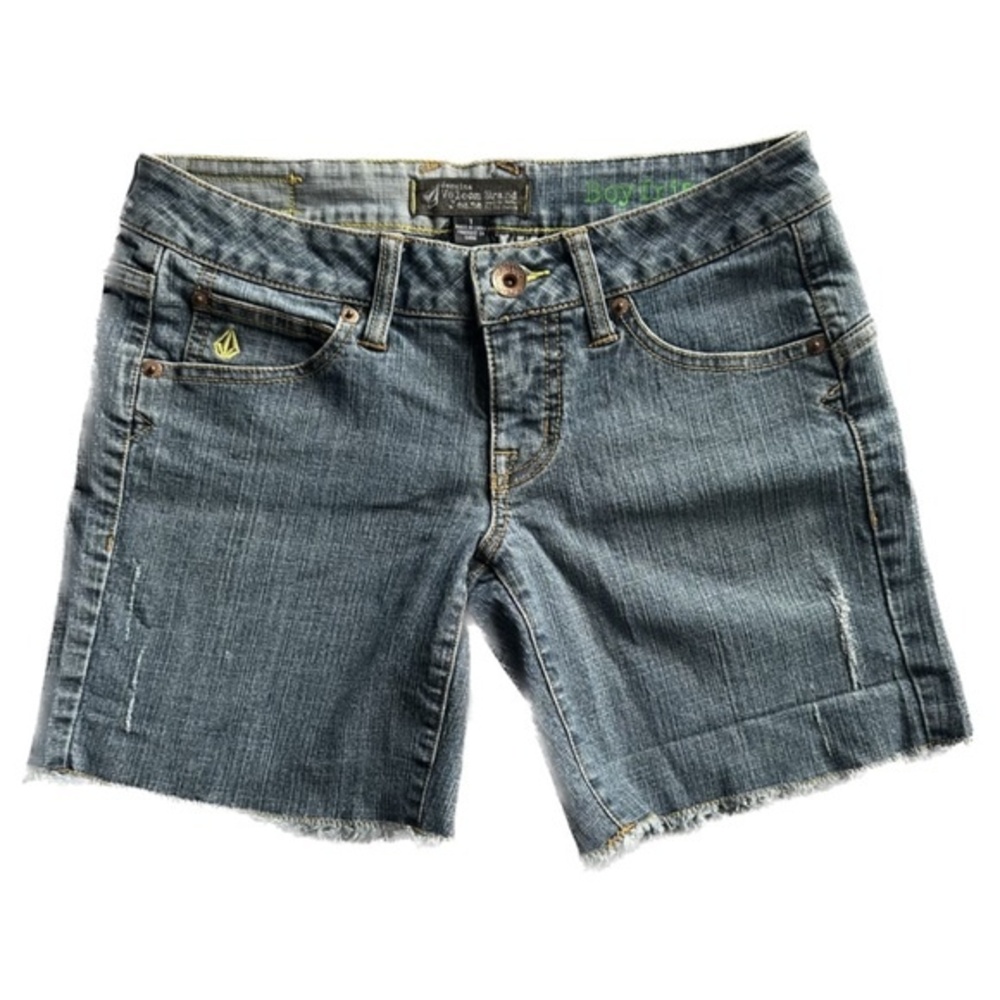 Volcom Boyfriend Cut Factory Distressed Medium Wash Denim Jeans Shorts Size 1